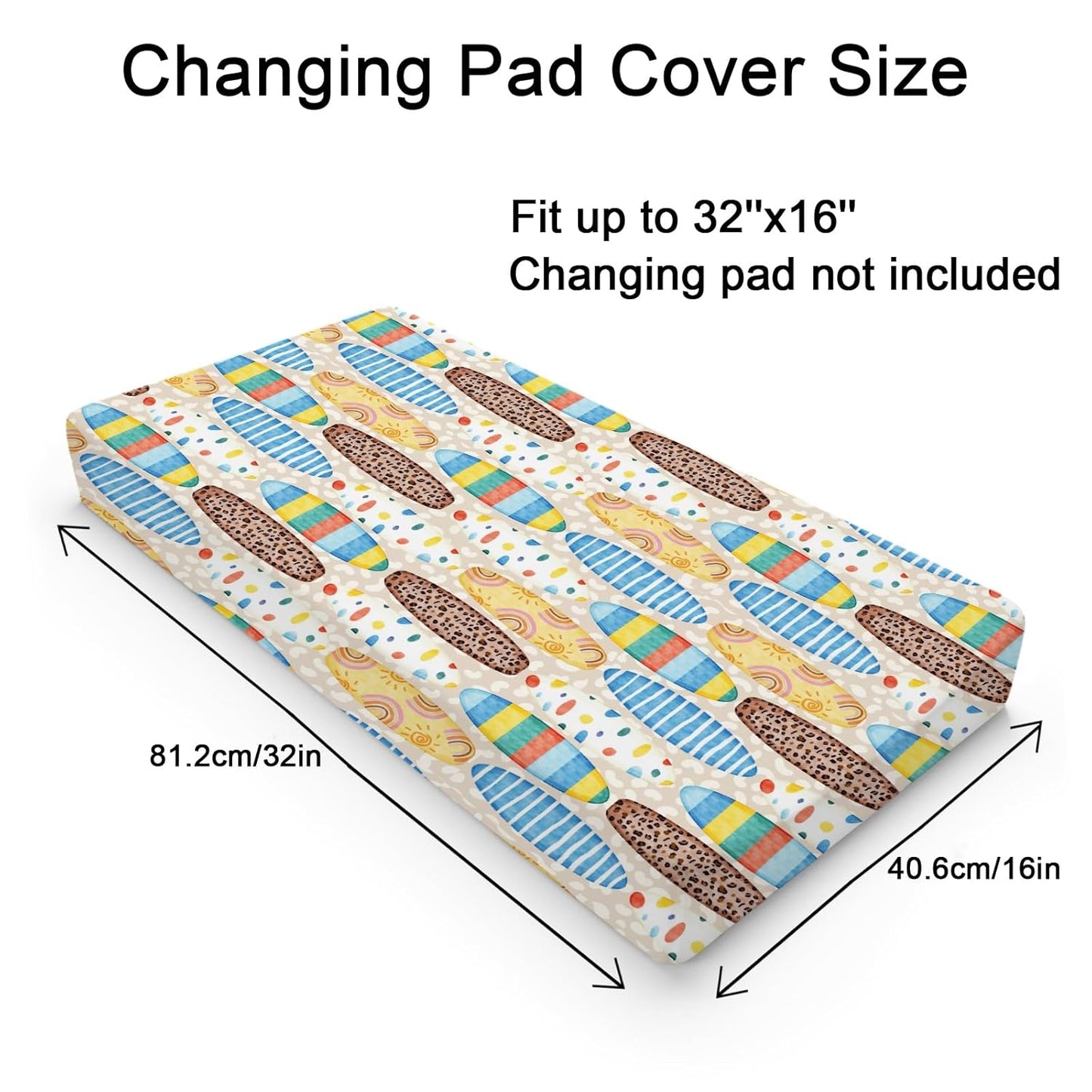 Boho Surfboard Baby Changing Pad Cover Sheets for Baby Boy Girl 32''x16'' Beach Surfing Unisex Fitted Diaper Changing Table Sheets Colorful Surfboard Comfort Soft Breathable Baby Changing Table Mats