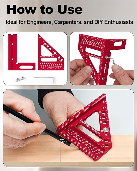 Premium Carpenter Square Hole Scribing Ruler Woodworking Square 22.5-90 Degree