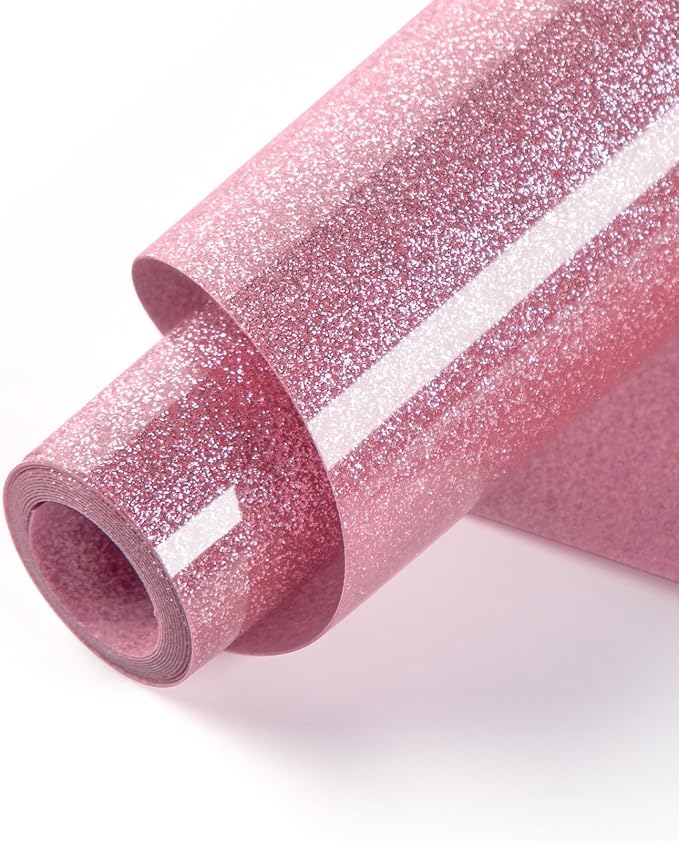 HTVRONT Pink Glitter HTV Vinyl- 10” x 5ft Pink Glitter Iron On Vinyl | Pink