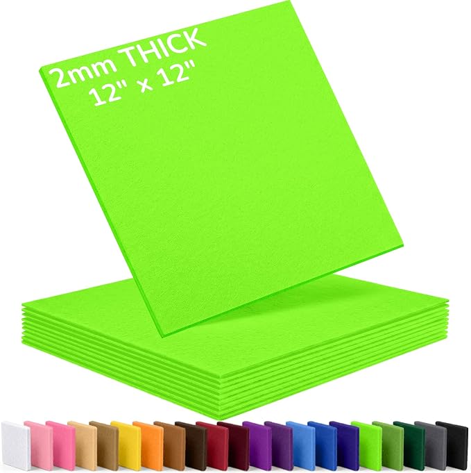 2mm Stiff Felt Sheets 12" X 12" | Thick Polyester Felt Material, DIY Craft
