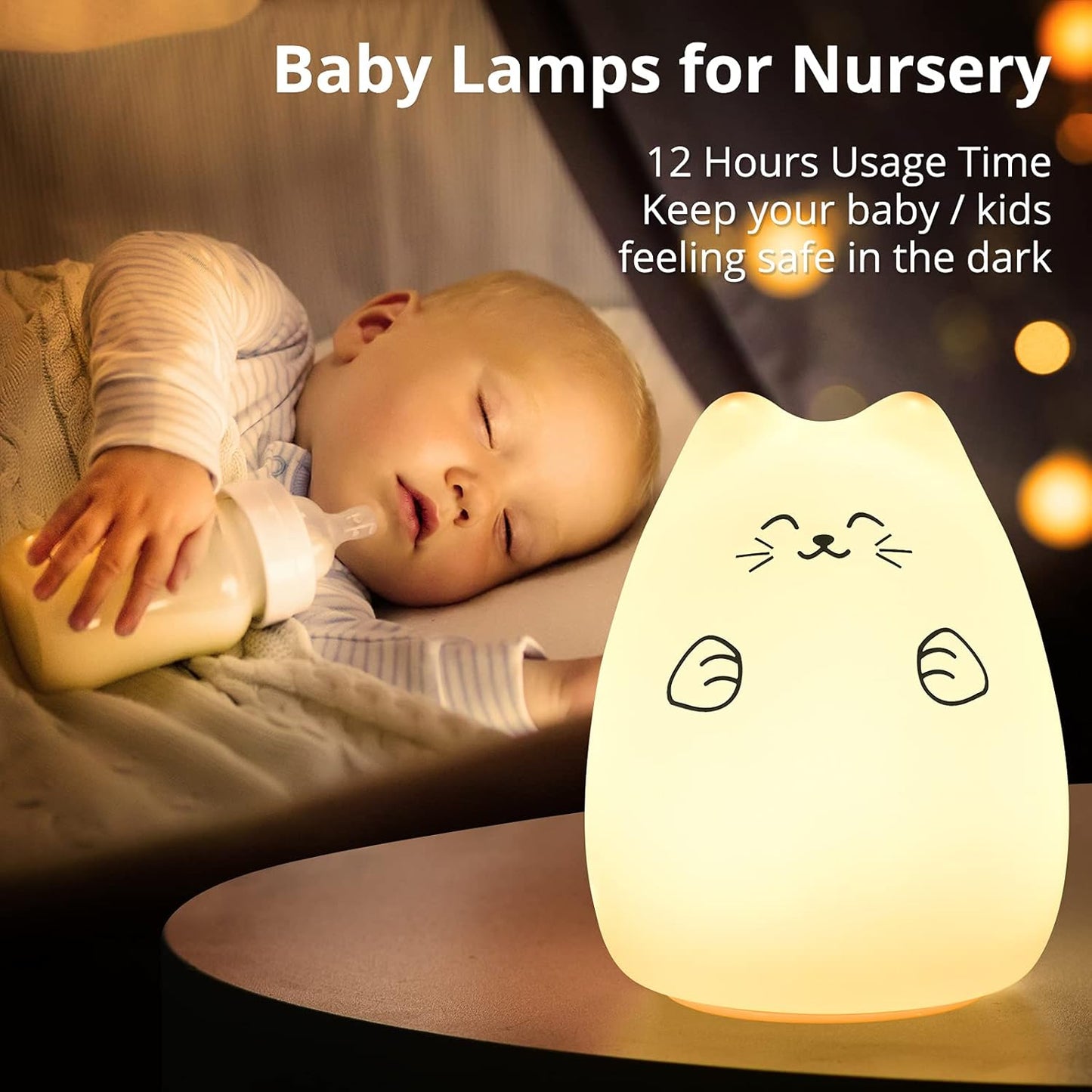 GoLine Cute Kawaii Kids Night Lights for Room Decor - Cat Lamp for Kids Bedroom Nursery, Best Christmas Birthday Gifts for Women Wife Teen Girls.