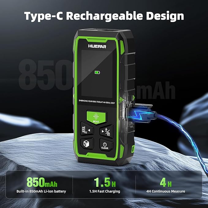Huepar Dual Laser Measuring Tool, 656Ft Green-Beam Bilateral Digital Laser