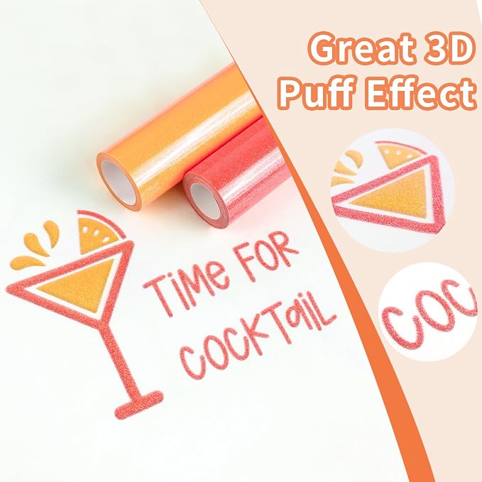 Puff Vinyl Heat Transfer, Neon Orange Puff HTV Iron on Vinyl 12" x 5ft | 3D