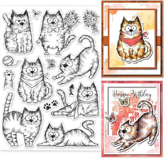GLOBLELAND 8.3x5.8in Cartoon Flower Cat Clear Stamps