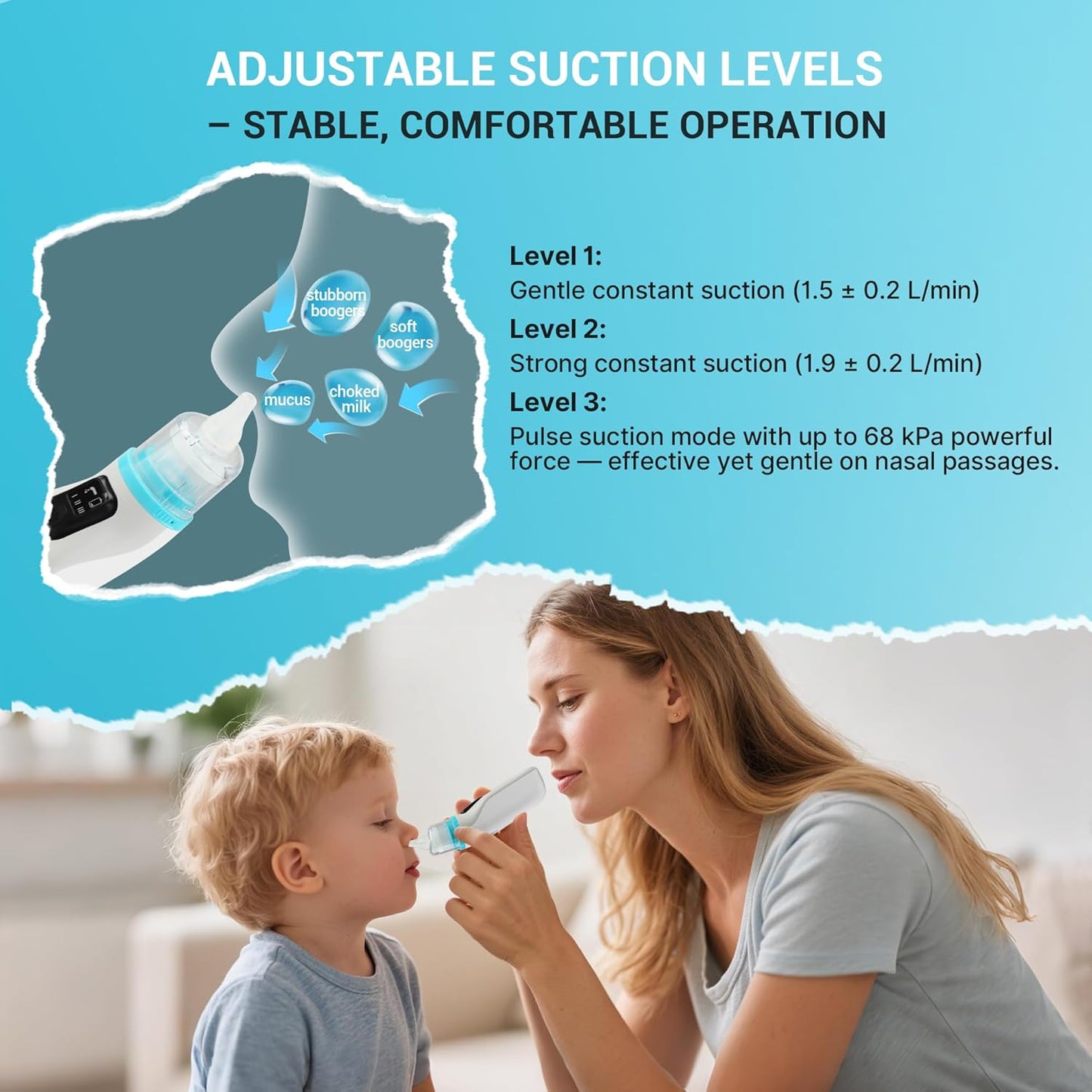Mibest Nasal Aspirator for Baby - Electric Nose Suction for Baby - Booger Sucker for Toddlers - Electric Baby Nose Sucker with Anti-Backflow Patent - Ergonomic & Quiet - Waterproof Baby Nose Cleaner
