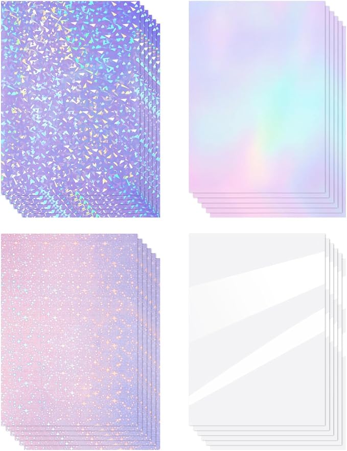 Clabby 36 Sheets Holographic Sticker Paper A4 Vinyl Holographic Laminate Sheets
