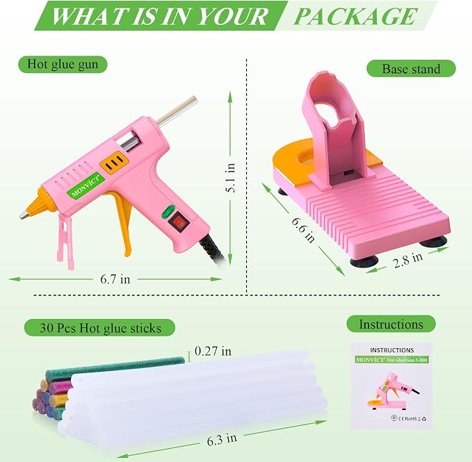 MONVICT Pink Hot Glue Gun Kit, Mini Glue Gun