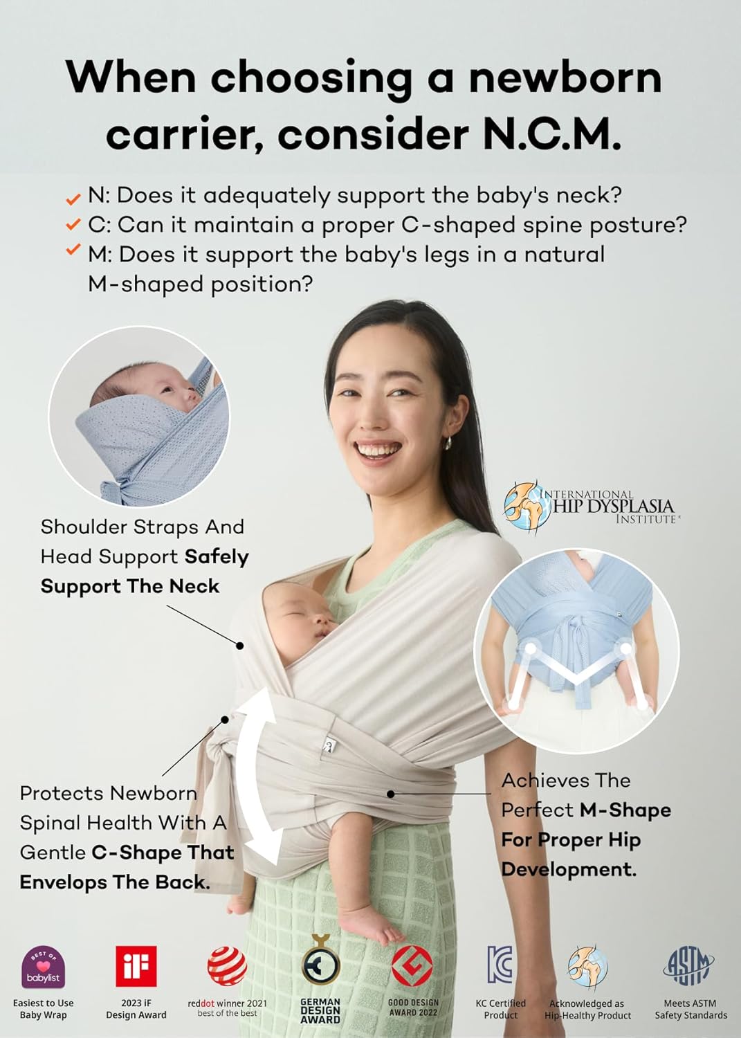 Konny Baby Carrier Flex AirMesh with Head Support- Adjustable, Easy to Wear Baby Wrap Sling, Perfect for Newborn Babies Essentials up to 44 lbs (M-4XL) -Mocha
