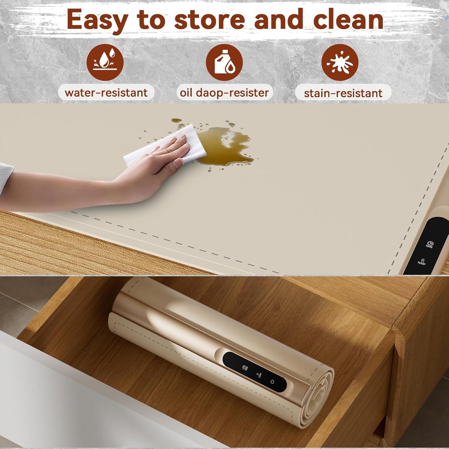 Graphene Food Warming Mat - Rapid Heating with 6 Temp & Timer, Portable Electric Warming Tray for Party Buffet Countertop, Family Meals, Beige