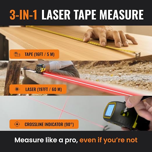 The Almighty Ruler Laser Tape Measure | Laser Distance Measurer, Heavy-Duty Tool
