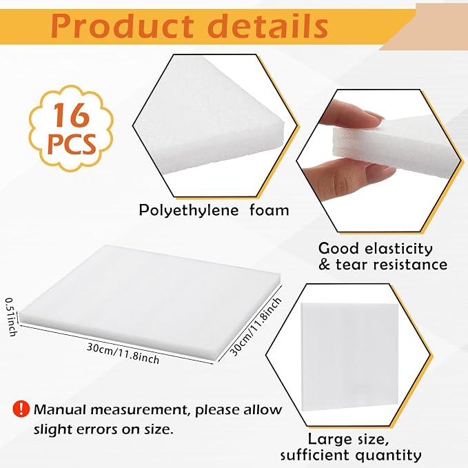 Frienda 16 Pcs Polyethylene Foam Sheet, Cases Craft Moving Shipping and Storage
