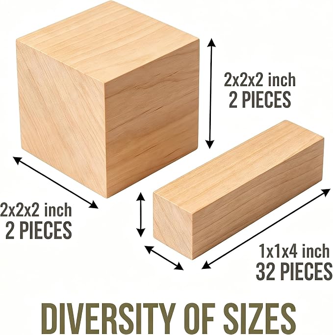 34PCS Basswood Carving Blocks, Soft Unfinished Wood Whittling Blanks in 2 Sizes