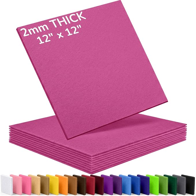 2mm Stiff Felt Sheets 12" X 12" | Thick Polyester Felt Material, DIY Craft