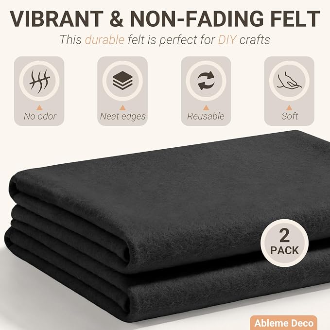 Black Felt Fabric Sheets 18" x 18" 1.6mm Soft Craft Felt Squares | Soft Precut
