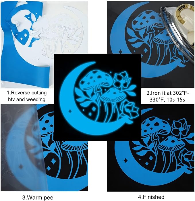 FUNKAKA Glow in The Dark Heat Transfer Vinyl Roll, Glow in The Dark HTV Vinyl