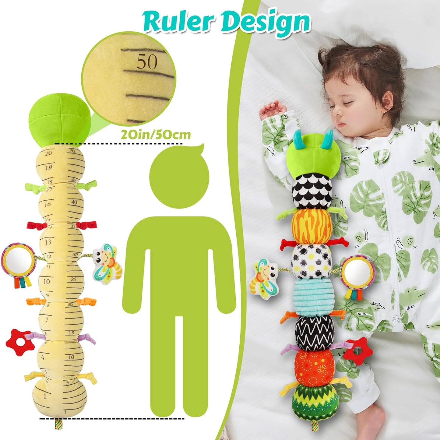 Baby Sensory Toys for 0-6 6-12 Months, Musical Stuffed Caterpillar Toy with Crinkle Rattle Mirror, Baby Essentials Infant Tummy Time Toys for 3 6 9 12 18 Months, Newborn Boys Girls Shower Gifts