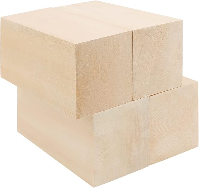 JOIKIT 4 Pack 6 x 3 x 3 Inches Basswood Carving Blocks, Unfinished Soft Wood