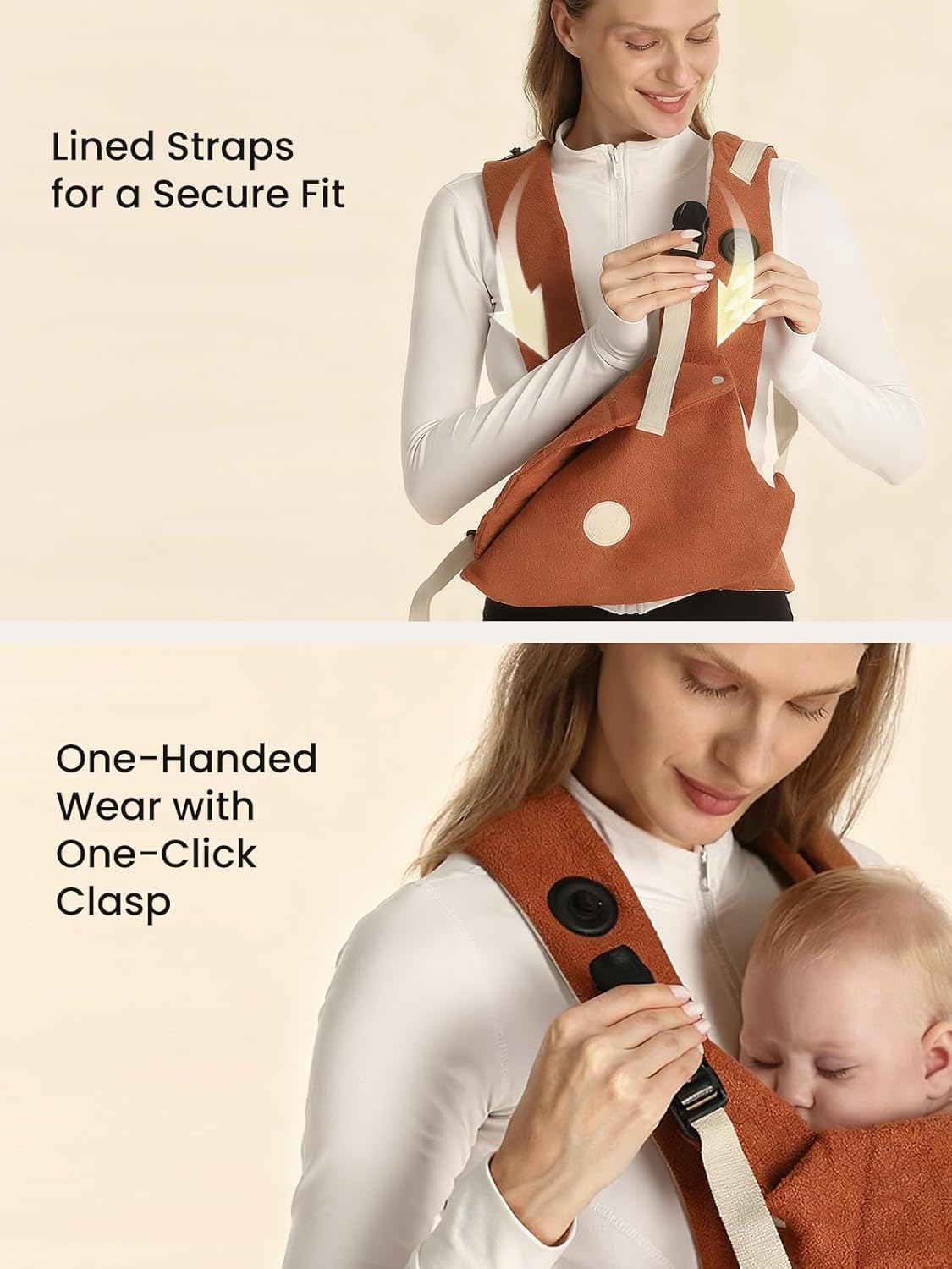 Grownsy Baby Carrier Newborn to Toddler (7-44lbs), Ergonomic & Cozy Wraps with One-Click Buckle, Head Support for Hands-Free Comfort, Sepia