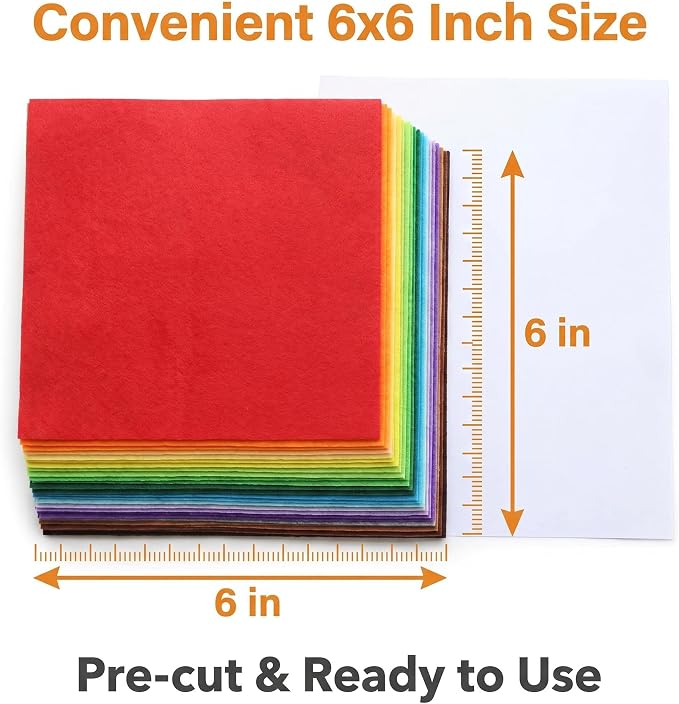 40 Pcs 6x6 Inch Colorful Craft Felt Sheets, Soft Thin Felt Fabric Squares
