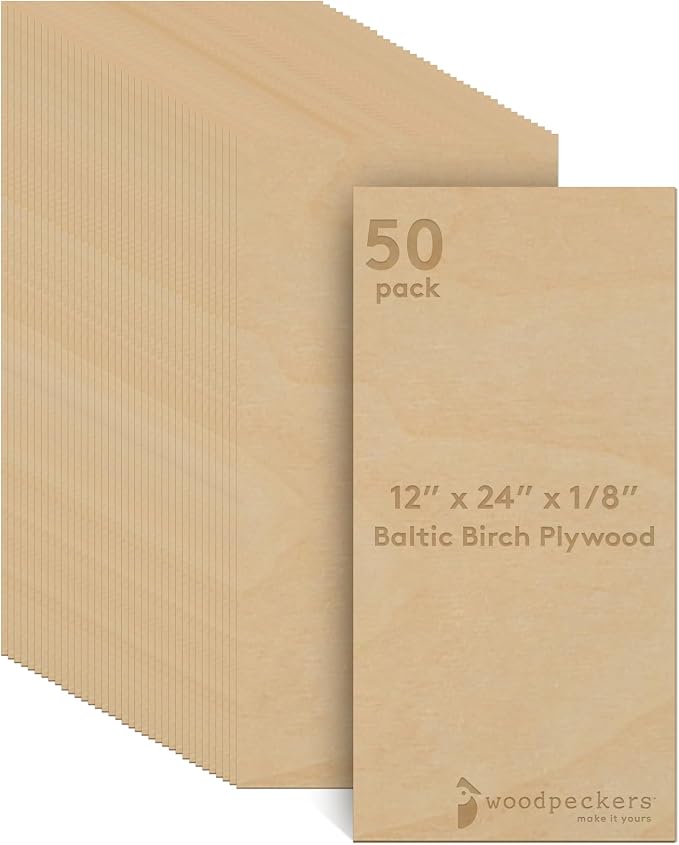 3 mm Baltic Birch Plywood 1/8 x 12 x 24 Inch, Box of 50 B/BB Grade Craft Wood