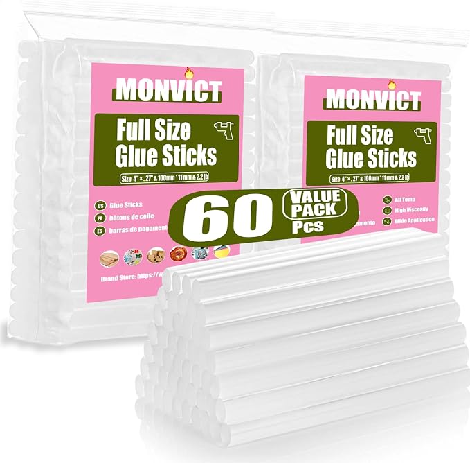 MONVICT 60 Pack Full Size Hot Glue Gun Sticks, Arts & Crafts