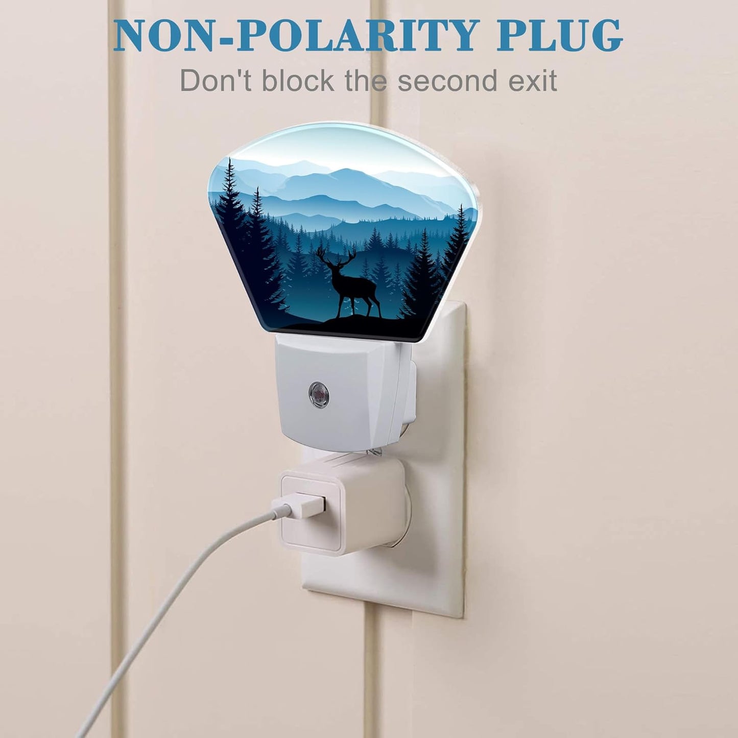 Blue Misty Mountains Plug in Night Lights, Deer Nightlight Plug Into Wall Dusk to Dawn Sensor for Kid Girls Boys Women Men Bedroom, Hallway, Kitchen, Bathroom, Stairs Decor