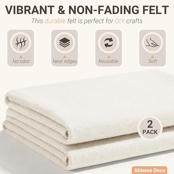 Ivory Felt Fabric Sheets 18" x 18" 1.6mm Soft Craft Felt Squares | Soft Precut