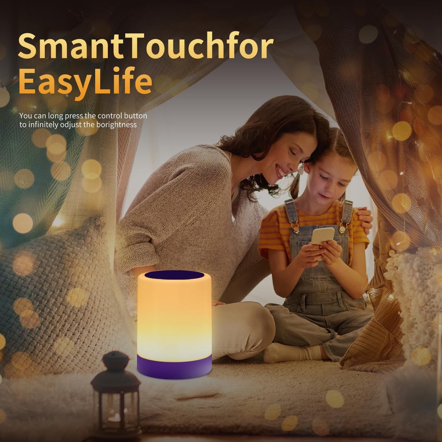 OORUN Touch Bedside Table Lamp,13 RGB Colors & 5 Brightness, USB Rechargeable Desk Lamp, Remote Control Dimmable Night Light with RGB Color Changing,Portable Lamp for Baby, Living Room (Purple)