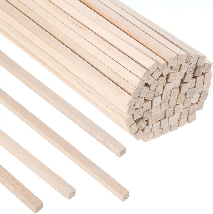 Balsa Wood Strips 80 Pcs, 1/4 x 1/4 x 12 Inch, Unfinished Soft Wood Sticks