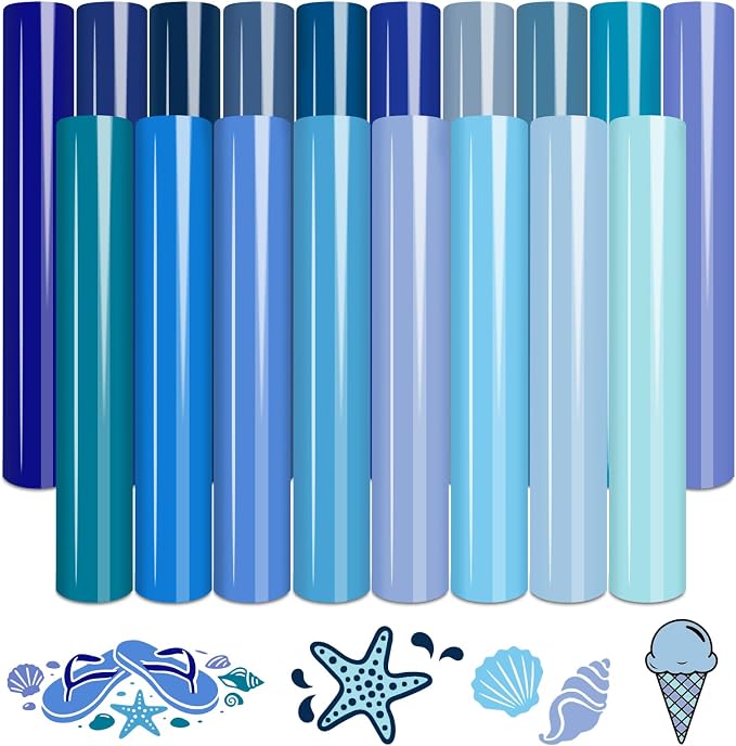 Tintnut Blue Heat Transfer Vinyl, 18 Sheets 12"x10" Iron on Vinyl | Blue tone