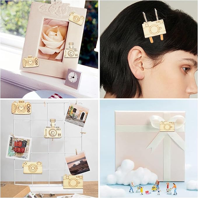 100 Pcs Unfinished Wood Cutouts Camera Wood Shapes Blank Wooden Paint Crafts