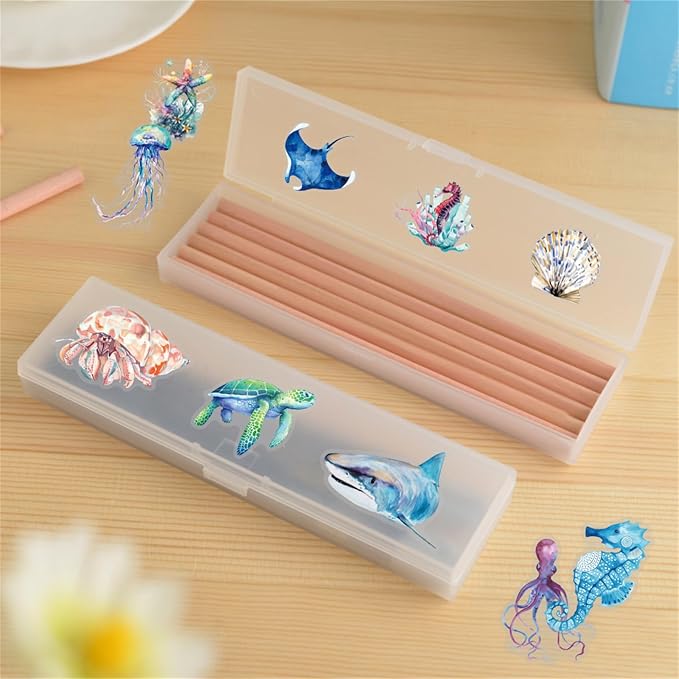 50PCS Marine Animal Stickers PET Transparent Stickers Starfish, Sea Turtles
