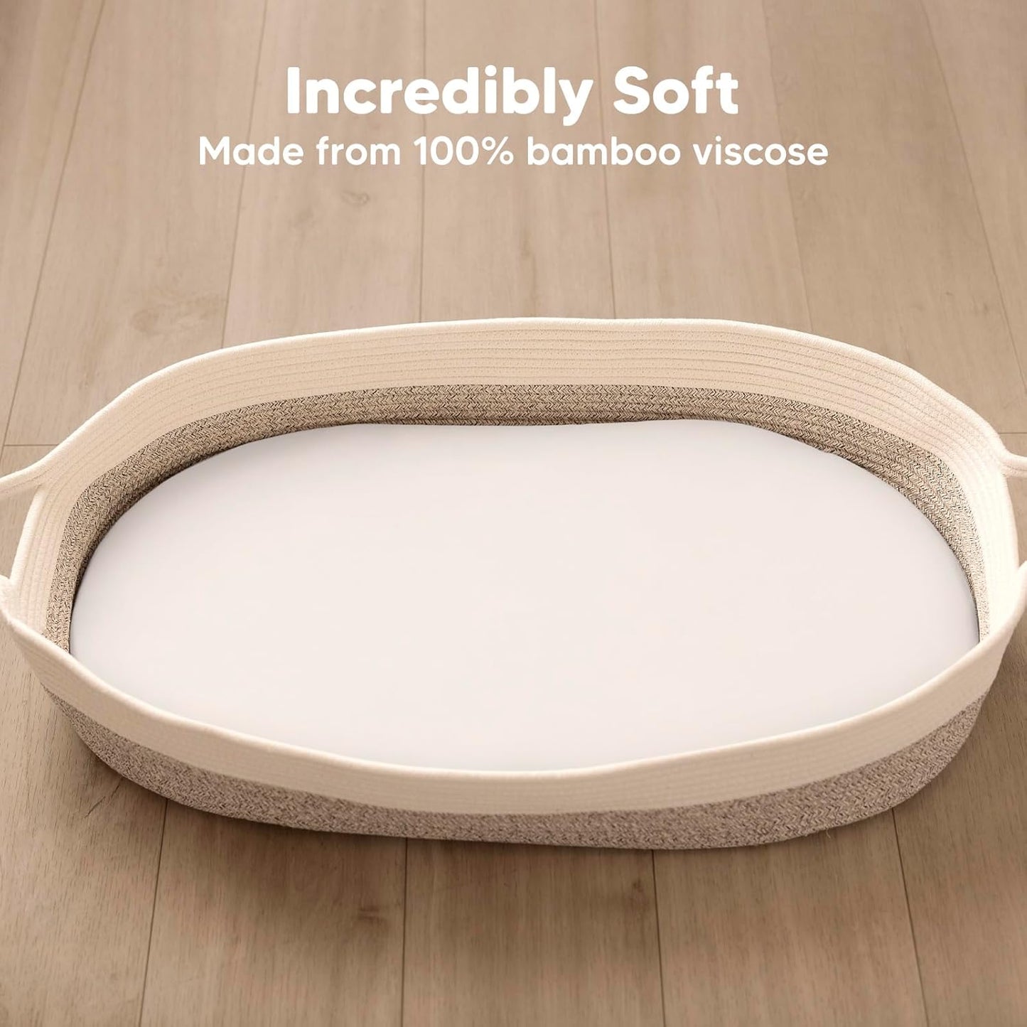 2-Pack Baby Bassinet Sheets Girl, Boy - 33x17 Viscose Derived from Bamboo Bedside Mattress Fitted Bassinet Sheets, Compatible with Halo Bassinest Swivel Sleeper, Baby Delight, Graco(Soft White)