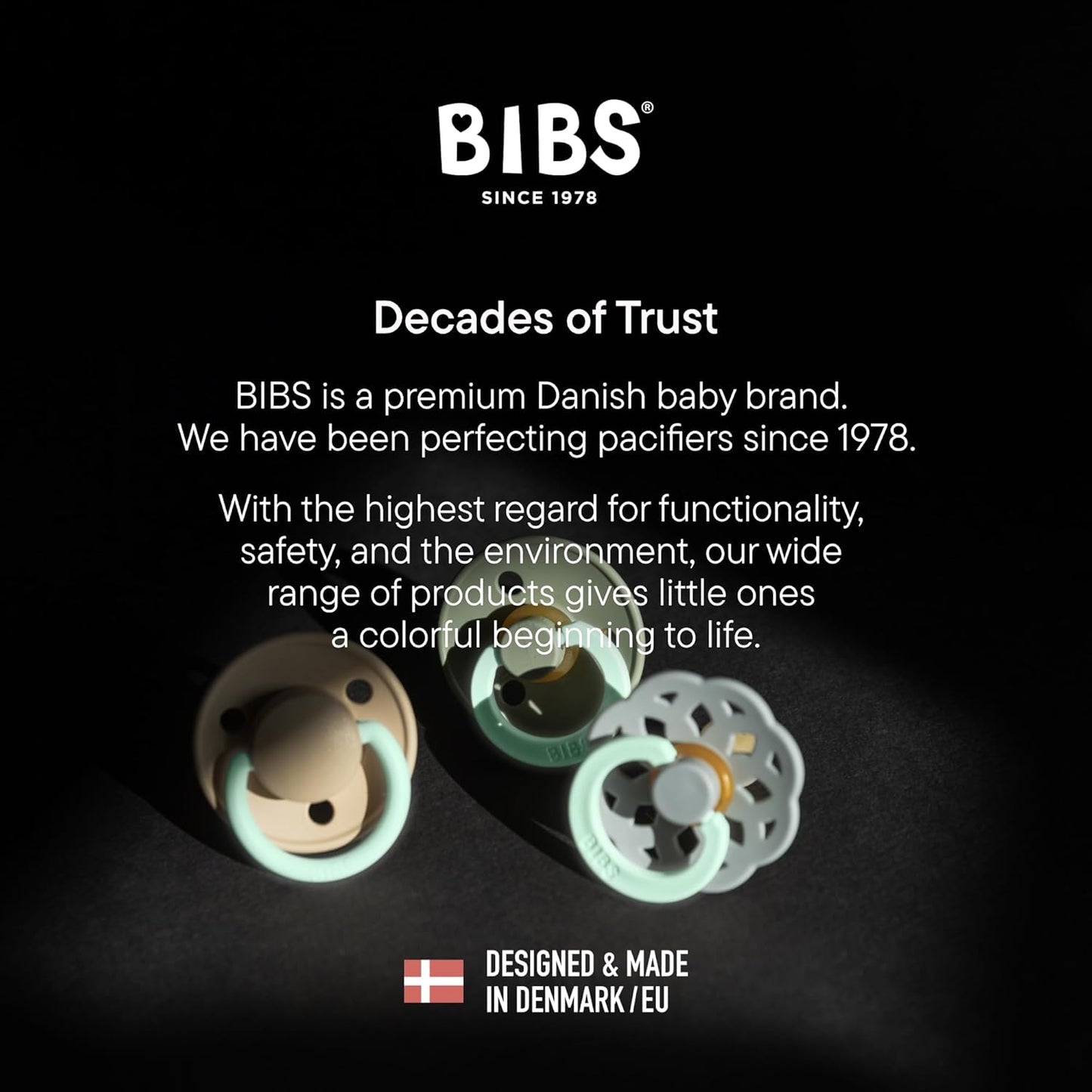 BIBS Pacifiers Colour Collection | Natural Rubber Baby Pacifier | Set of 2 BPA-Free Soothers | Made in Denmark | 6+ Months (Pack of 2) | Cloud Night