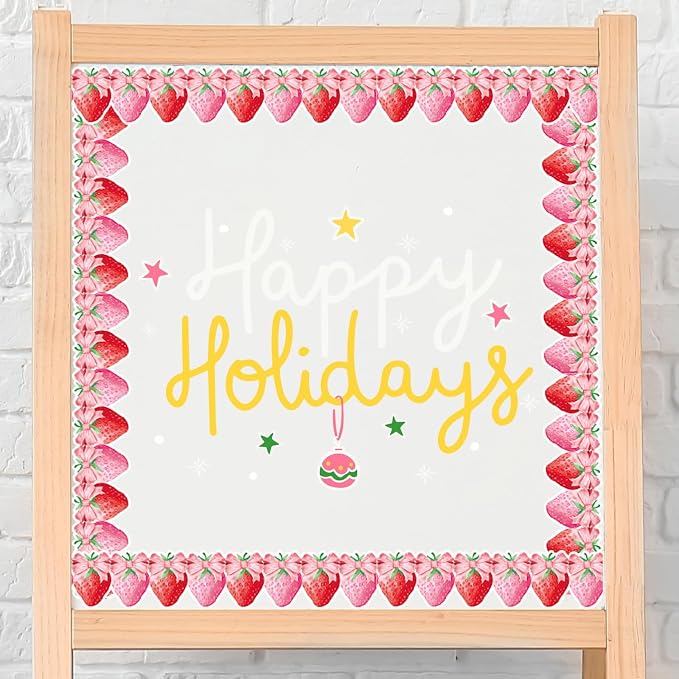FYSUIMU 65.6 Ft Strawberry Bulletin Board Borders Summer Red Pink Bow