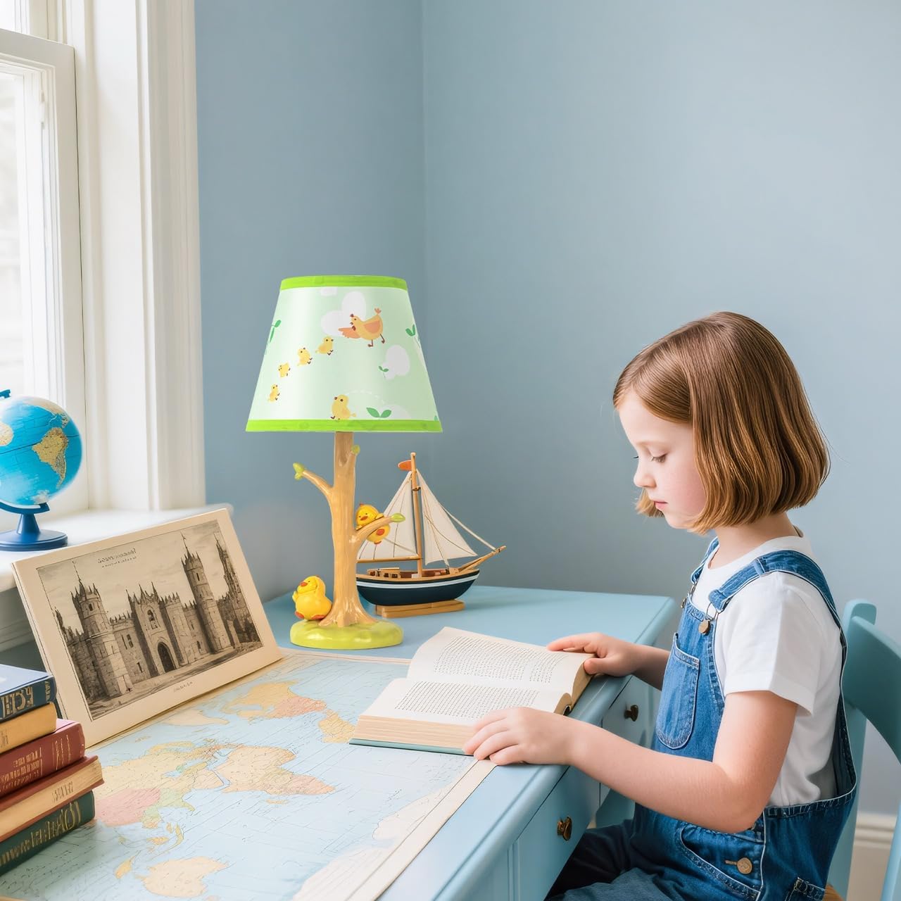 Table Lamp for Kids, 16 Inch Cute Chicken Bedside Lamp with LED Bulb, Animal Resin Desk Lamp for Boys Girls Bedroom or Nursery Decor