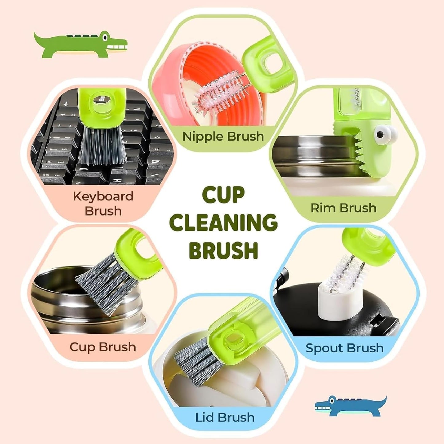 3 in 1 Cup Lid Cleaning Brush, 2025 Upgraded Multifunctional Insulation Bottle Cleaning Tools, Portable Crevice Cleaning Brush Set for Baby Bottle Gap Tight Spaces (#2 Red)