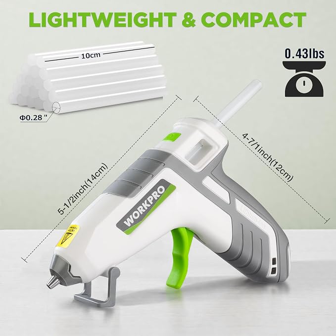 WORKPRO 3.6V Cordless Hot Glue Gun, Fast Preheating, Smart Power-Off, USB-C