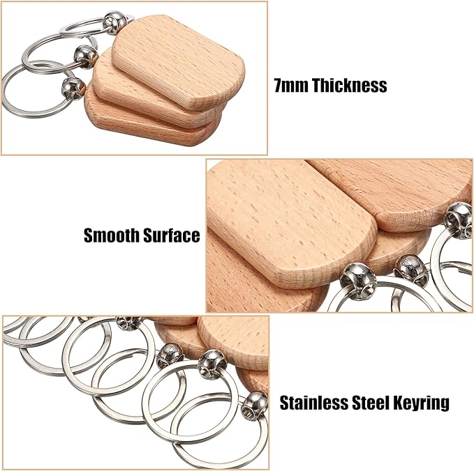 JUXYES 200 PCS Unfinished Wooden Keychain Blanks