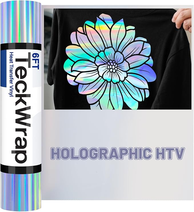 TECKWRAP Heat Transfer Vinyl for T-Shirts, Holographic Silver | Easy Weed HTV