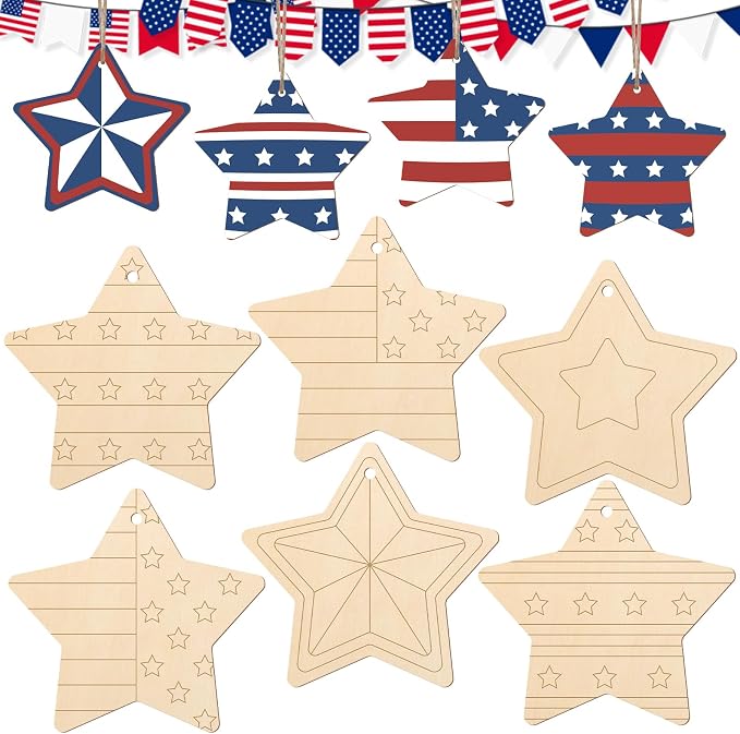 COCHIE 4th of July Stars Wood Crafts to Paint Set of 24, Memorial Day