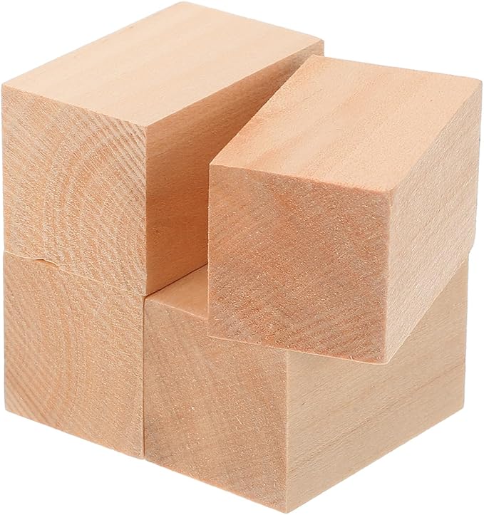 MECCANIXITY 4Pcs Basswood Carving Block, 1.2"x1.2"x2" Square Wooden Dowels