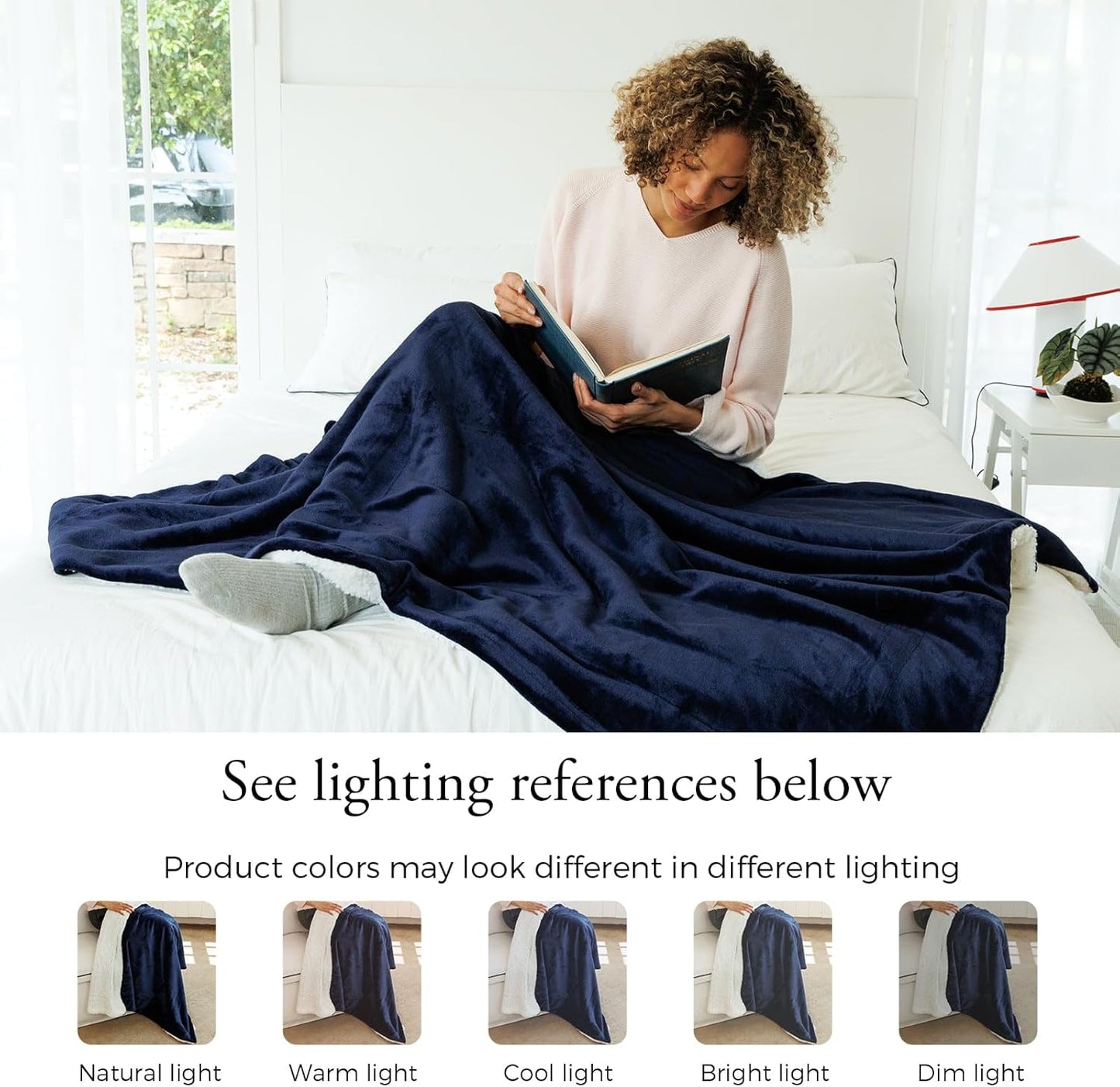 NANPIPER Sherpa Blanket Twin Size for Couch, Warm and Lightweight Throw, Soft Fuzzy Plush Fleece for Winter, Estate Blue 60x80 Inches