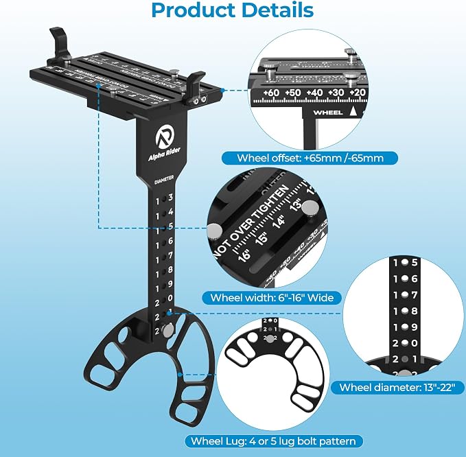 Wheel Fitment Tool Supports 13" to 22", 4 & 5 Lug Bolt Pattern | Fits 4 & 5 lug