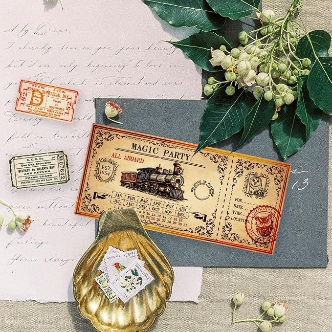 GLOBLELAND Vintage Train Ticket Clear Stamps
