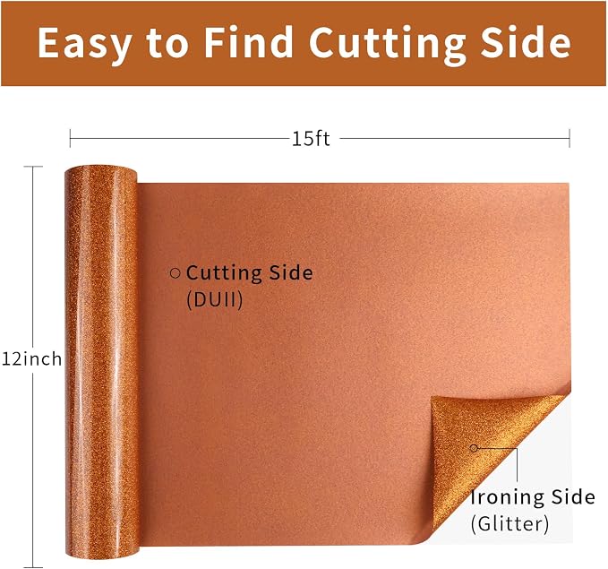 Glitter HTV Heat Transfer Vinyl, Bronze 12in X 15ft Iron-on Vinyl | Iron On