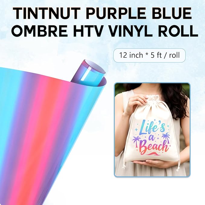 Tintnut Purple Blue Gradient Heat Transfer Vinyl Roll, easy cut & weed