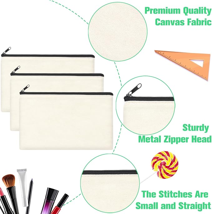 ZeeDix Canvas Zipper Pouch Bulk – 8.3 x 5 Inches Cotton Canvas Pouches