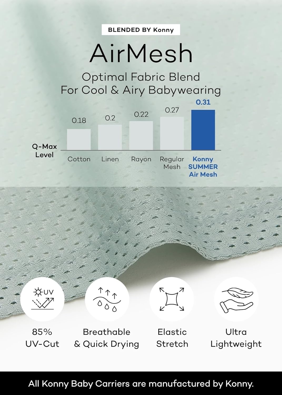 Konny Baby Carrier Flex AirMesh with Head Support- Adjustable, Easy to Wear Baby Wrap Sling, Perfect for Newborn Babies Essentials up to 44 lbs (M-4XL) - Cream