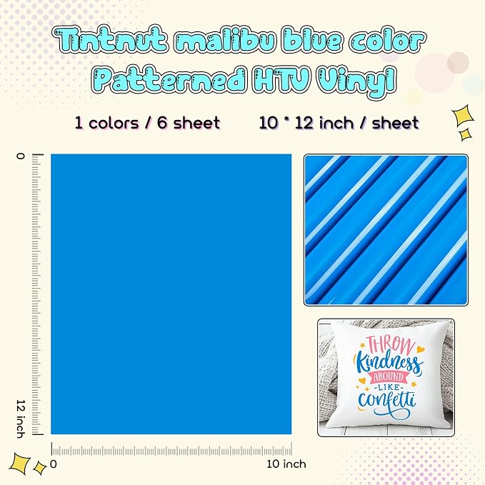 Tintnut Malibu Blue Heat Transfer Vinyl, 6 Sheets 12×10in Iron on Vinyl |